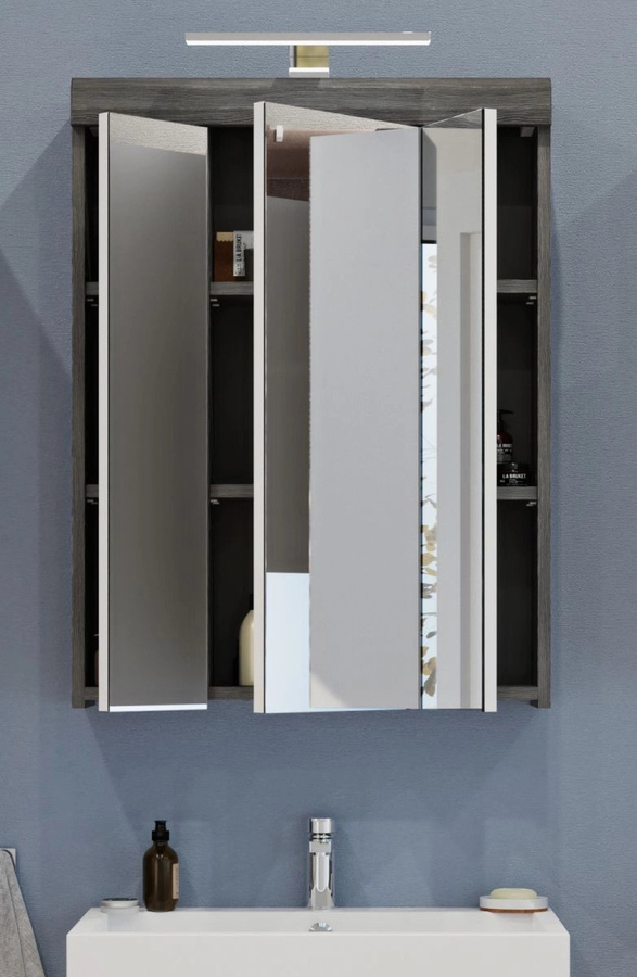 Spiegelschrank Shawn für das Badezimmer in Rauchsilber Grau mit LED-Beleuchtung, B/H: 60 x 79 cm - Bild 3
