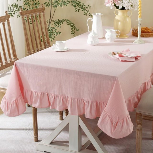 ILVISEST Baumwolle Tischdecke mit Rüschen in Landhausstil, Rechteckig, B/T: 140 x 220 cm - Bild 1