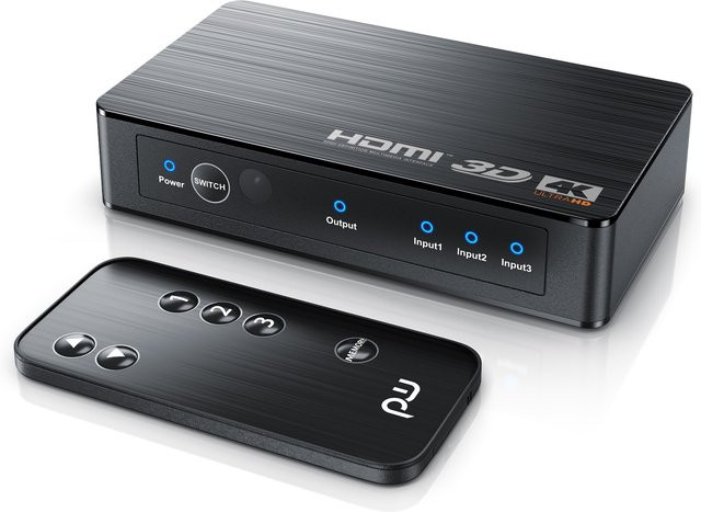 Primewire HDMI 2.0b Verteiler in Schwarz mit 3 Ports, 4K 60Hz UHD, inklusive Fernbedienung und Netzteil - Bild 1