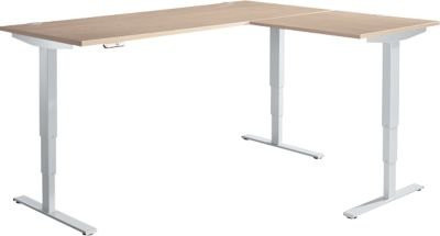 Elektrisch höhenverstellbarer Winkelschreibtisch AERO FLEX in Eiche und Weiß mit Memorypanel, B 200 cm x T 200 cm - Bild 1