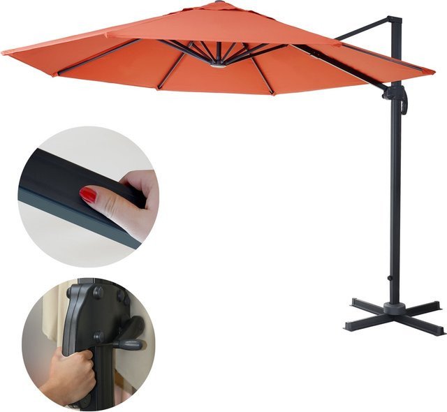 Gastronomie-Ampelschirm MCW A96 in Terracotta, runder Sonnenschirm aus Polyester mit Alu- und Stahlgestell, Durchmesser: 3 m - Bild 1