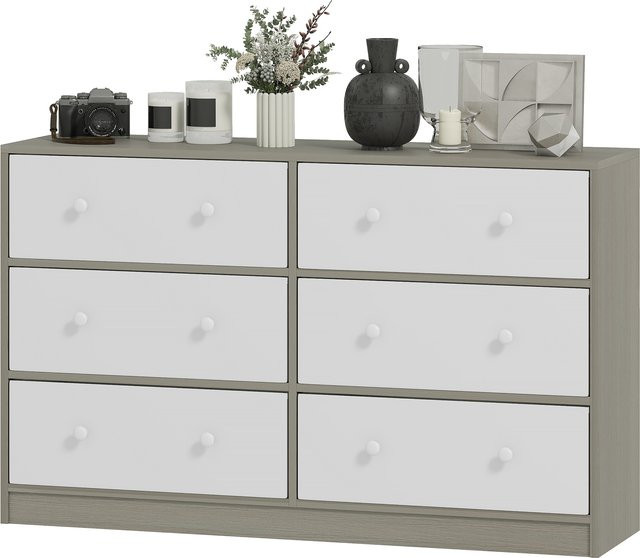 HOMCOM Etagenschrank mit 6 faltbaren Schubladen aus Stoff und Stahl, Weiß und Grau, B/T/H: 114 x 30 x 70 cm - Bild 1