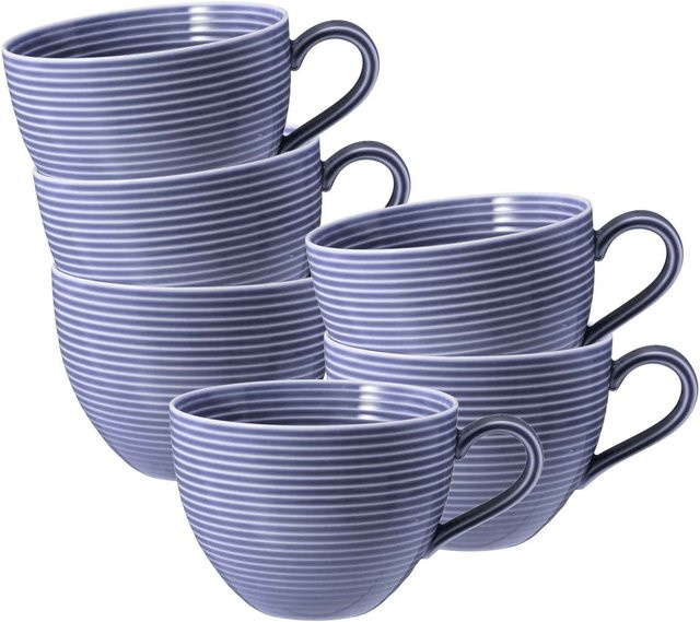 Seltmann Weiden Milchkaffeetassen Beat Color Glaze Blau Gestreift aus Porzellan 6er Set 0,35 l pro Tasse - Bild 1