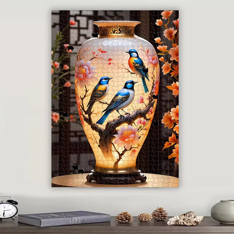 AZNM Chinesische Blumenvase mit blauen Vögeln und Blüten, Puzzlespiel, 1.000 Teile - Bild 3
