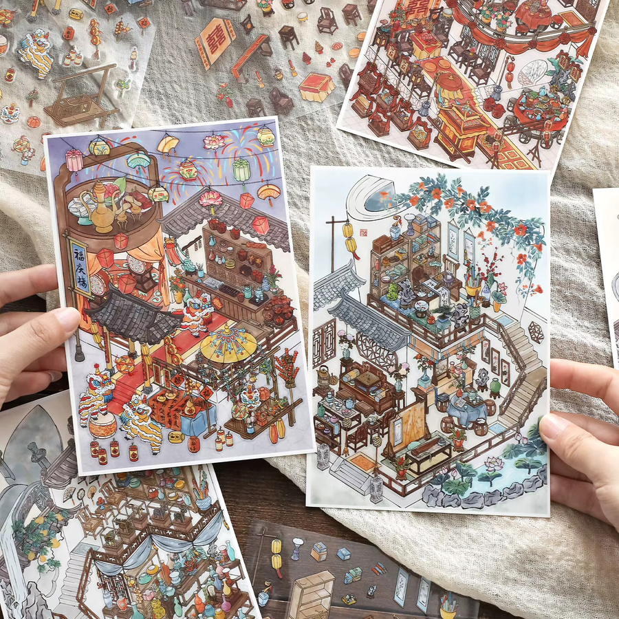Songfeng Hall 3D Landschaftsaufkleber DIY Taschenhütten-Szene in Mehrfarbig - Bild 3