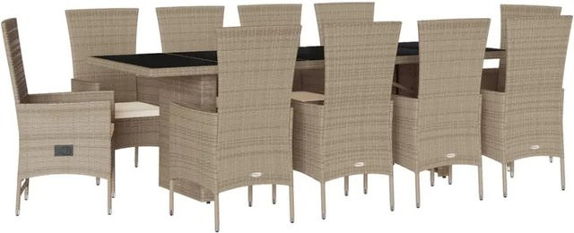 vidaXL 11-teilige Garten-Essgruppe aus Poly Rattan mit Kissen und Hartglas in Beige und Schwarz - Bild 1
