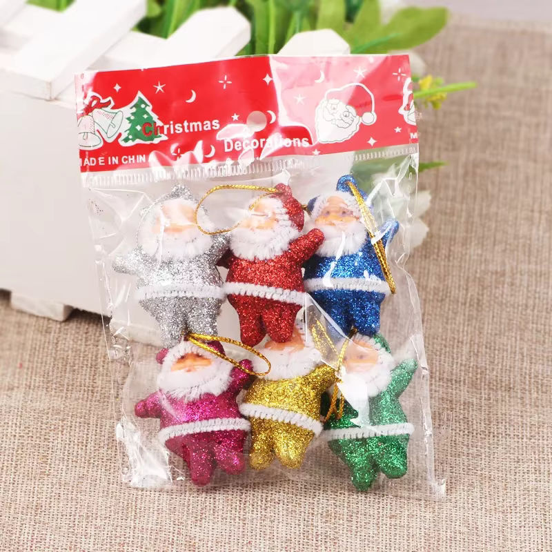 6er Set bunte Weihnachtsmann Hängeornamente aus Kunststoff mit Glitter für deinen Weihnachtsbaum - Bild 3