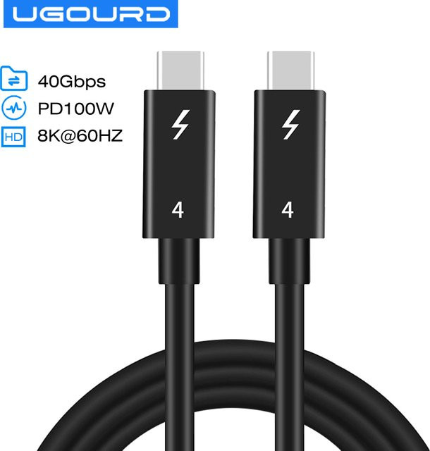 UGOURD Thunderbolt 4 Koaxialkabel USB4 Typ C zu Typ C, 40Gbps, 100W Schnellladekabel, Schwarz, Länge: 2 m - Bild 1