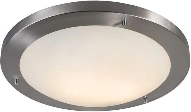 QAZQA Yuma Moderne Deckenleuchte aus Stahl und Glas in Silber mit weißem transparentem Glas, Durchmesser: 41 cm, IP44 geeignet für Badezimmer und Garage, E27 Fassung, dimmbar - Bild 1