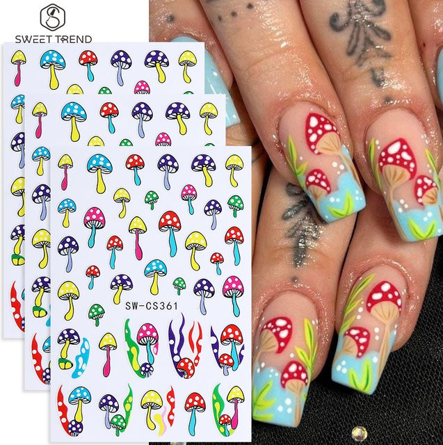 SWEET TREND Nagelaufkleber, Pilzmuster, bunt, 2 Stück, Unisex - Bild 1