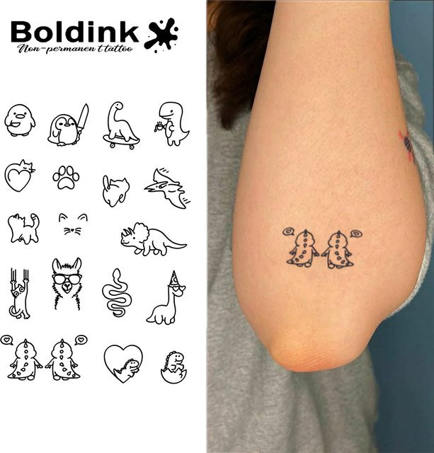 Boldink Tattoo-Aufkleber, Kleine Tier-Saft-Linienzeichnung, Wasserfest - Bild 1