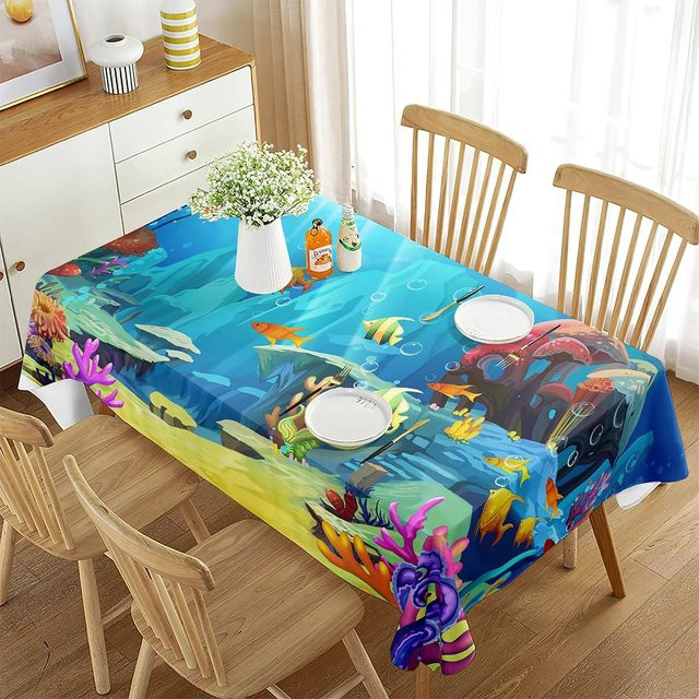 Fancy Style Studio Tischdecke Unterwasserwelt mit Meeresbewohnern in Blau, B/H: 70 x 70 cm - Bild 1