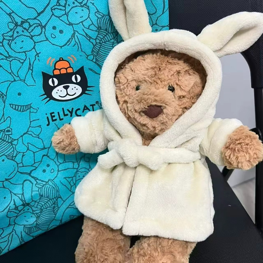 Jellycat Schüchterner Bonnie-Kaninchen-Plüsch mit Geburtstagstorte, Begleit-Bademantelbär, Zuckerwatte-Schlüsselanhänger, Plüsch / Textil, Braun - Bild 1