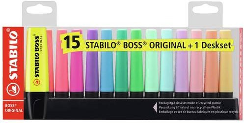 STABILO Textmarker BOSS ORIGINAL Multicolor Set mit 15 Stück und Chisel-Spitze - Bild 1