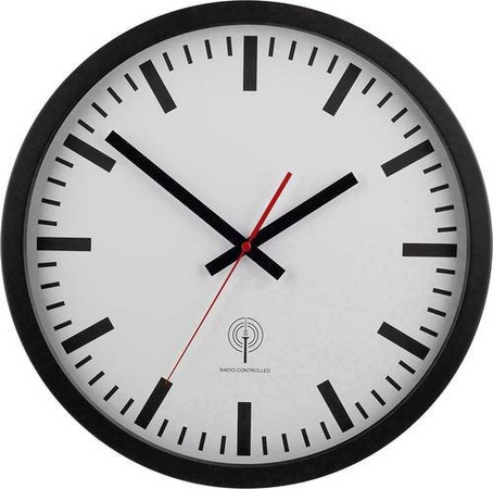 EUROTIME 56862 Funk-Wanduhr in Schwarz, analog und rund, Durchmesser: 40 cm