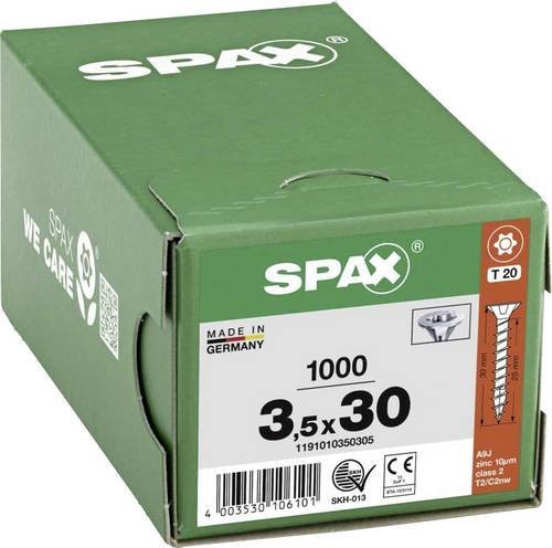 Spax Holzschraube mit Torx-Antrieb aus Stahl, Durchmesser: 3,5 mm, Länge: 30 mm, 1000 Stück, grün verzinkt - Bild 1