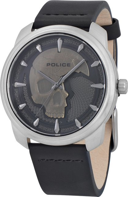 Police Herrenuhr, Quarz, Edelstahl, Leder, 44 mm, Grau, 3 ATM - Bild 1
