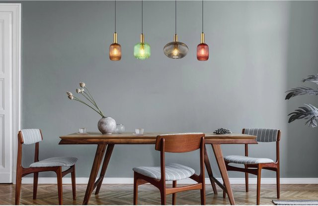 Globo Pendelleuchte Normy 4-flammig in Messingfarben mit Glasschirmen, Höhe: 120 cm, Breite: 115 cm, Tiefe: 30 cm - Bild 1