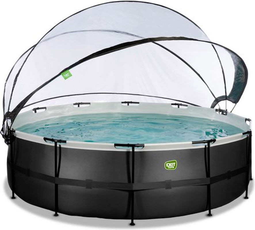 EXIT Black Leather Optic Pool in Schwarz mit Abdeckung und Sandfilterpumpe, Durchmesser: 488 cm, Höhe: 122 cm - Bild 1