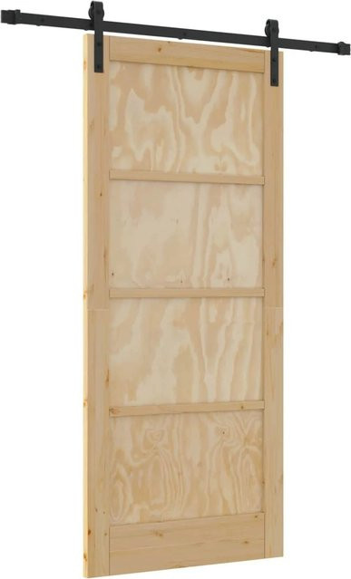 vidaXL Schiebetür aus massivem Kiefernholz in Braun und Beige, modern mit Stahl, Breite: 86 cm, Höhe: 198,5 cm - Bild 1