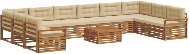 vidaXL Sofagarnitur 11-teilig in U-Form aus Massivholz Akazie, Farbe Natur-Beige, mit Polsterung und Kissen - Bild 1