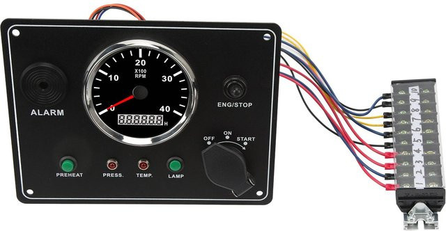 Fishine Multifunktions-Bootsinstrumentenpanel mit Alarmfunktion, rot beleuchtet, 4000 U/min, 12V, Schwarz-Rot - Bild 1