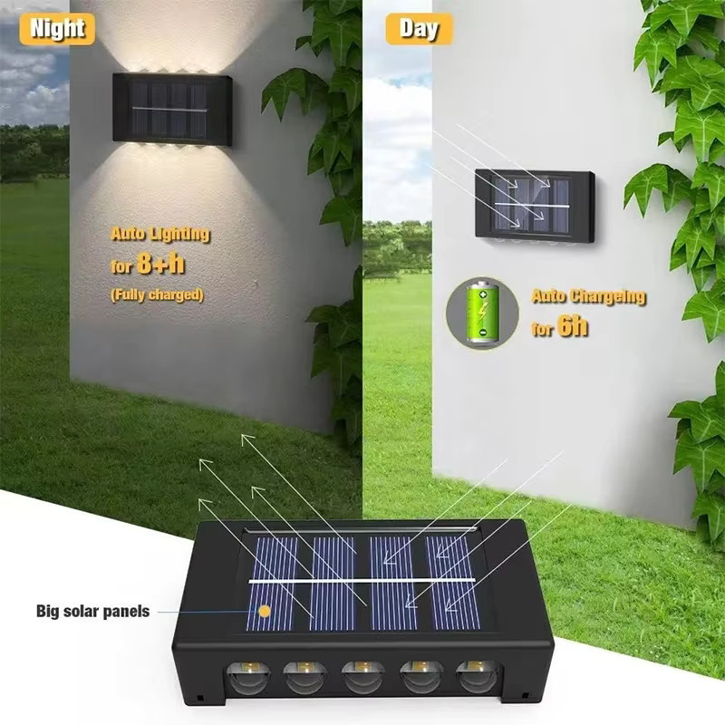 Super-Cheese Solar Wandleuchten Outdoor mit 16 LED, Wasserdichte Up-and-Down Beleuchtung in Schwarz für Garten, Balkon und Landschaftsdekoration, Warmweiß - Bild 2