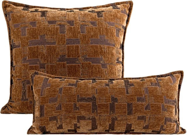DUNXDECO Dekokissen aus Samt und Jacquard mit geometrischem Design, Farbe: Rot und Braun, B/T/H: 30 x 30 cm - Bild 1
