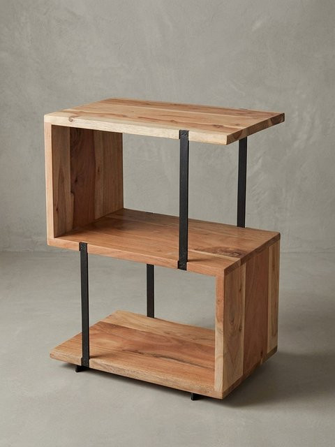 Beistelltisch KADIMA DESIGN in S-Form aus Akazie und Metall, Modern, Braun/Schwarz, B/T/H: 45 x 60 x 30 cm - Bild 1