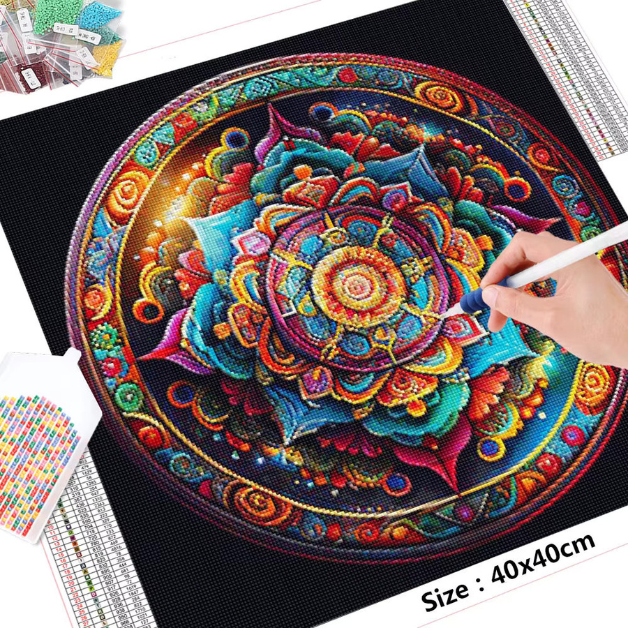 HUACAN Mandala-Diamantgemälde Set mit Blumenmotiv in Multicolour, 5D-DIY Mosaik-Stickerei für die Wanddekoration, B/H: 25 x 25 cm - Bild 3