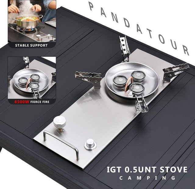 Pandatour Camping IGT 0.5UNT Tisch-Gasherd aus Edelstahl in Silber, winddicht, zusammenklappbar, 6500 W Hochleistungsherd mit verstellbarem Brennerkocher - Bild 1