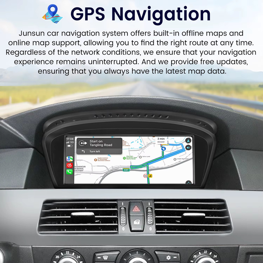 Junsun Wireless CarPlay und Android Auto Multimedia Autoradio für BMW 3er E60 E61 E63 E64 sowie 5er E90 E91 E92 E93 (2004-2012) in Schwarz - Bild 3