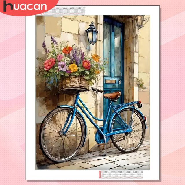 HUACAN Diamant-Malerei-Set Fahrrad-Landschaft als Diamant-Mosaik in Multicolour für den Tisch - Bild 1