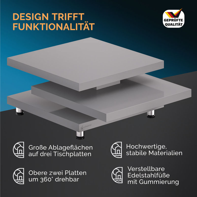 CASARIA Couchtisch New York Grau mit drehbarer Tischplatte B/T/H: 72 x 72 x 72 cm - Bild 3