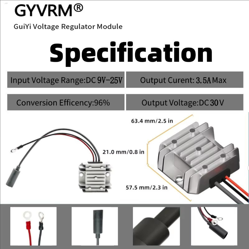 GYVRM DC-Stromrichter Step-Up-Spannungsregler-Adapterkabel in Silber, 12 V oder 24 V auf 30 V, 3,5 A, mit O-Typ-Anschluss - Bild 4