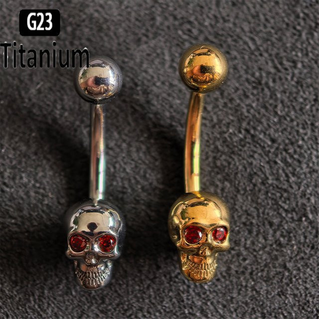 pioroe Bauchnabelring Titan, Totenkopf, 14G, 10 mm, Silber, Unisex - Bild 1