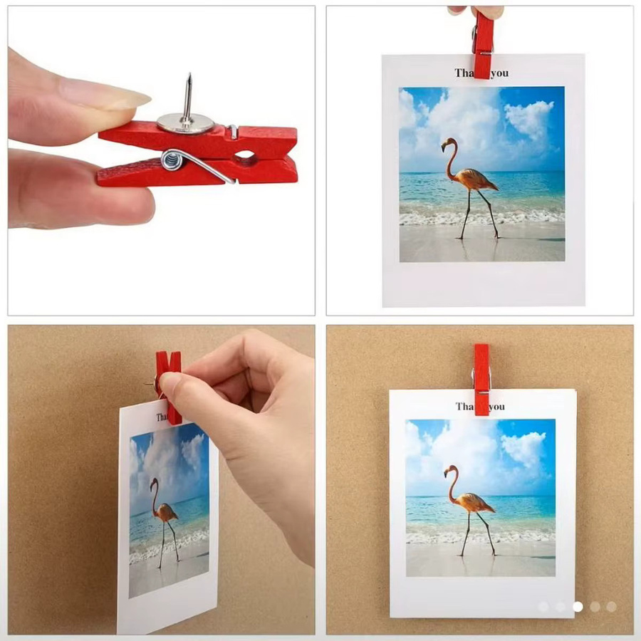 30 Stück Holzscheit-Nagelklammern in Multicolor, XD-TOPQC Reißzwecken und Fotohalter für Korktafeln, Höhe: 3,5 cm - Bild 3