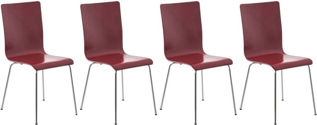 DELUKE 4er Set Besucherstühle TUNIS Konferenzstühle und Bürostühle aus Holz und Metall in Rot, B/T/H: 43 x 47 x 87 cm - Bild 1