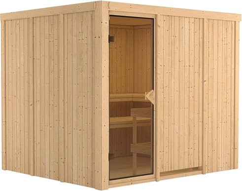 Karibu Sauna Jöhvi für 4 Personen aus Fichtenholz in Beige, B/T/H: 231 x 196 x 198 cm - Bild 1