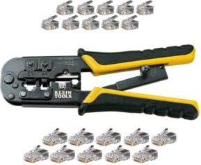 Klein Tools Netzwerk Installationsset in Gelb mit Crimpzange, Tester und Schere - Bild 1