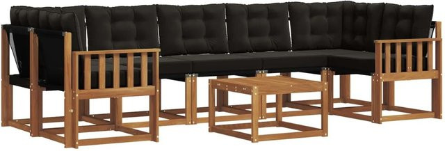 vidaXL Outdoor-Sofagarnitur 8-teilig aus Akazienholz mit Kissen in Schwarz und Natur - Bild 1