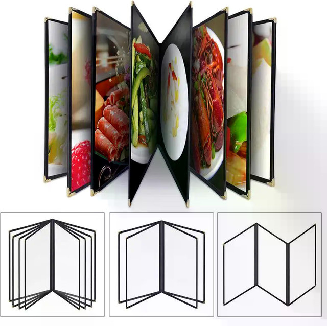 Faltbare Menümappe A4 aus transparentem PVC mit schwarzem Ringbuch-System für Restaurants und professionelle Zwecke - Bild 1