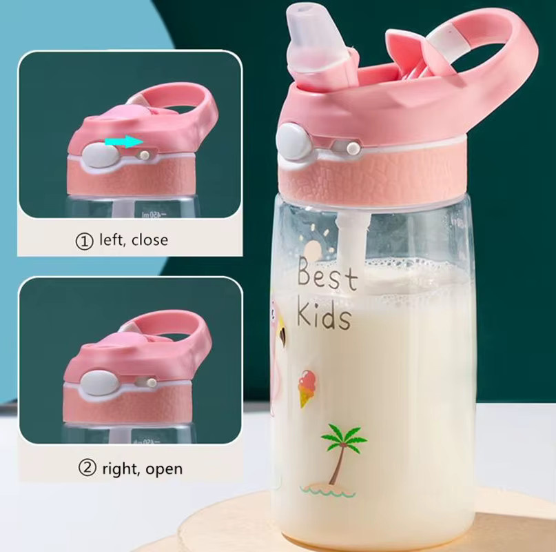 AIWILL Kinder Trinkflasche aus Tritan mit Strohhalm und Entenschnabel-Design, Pink, 450 ml - Bild 2
