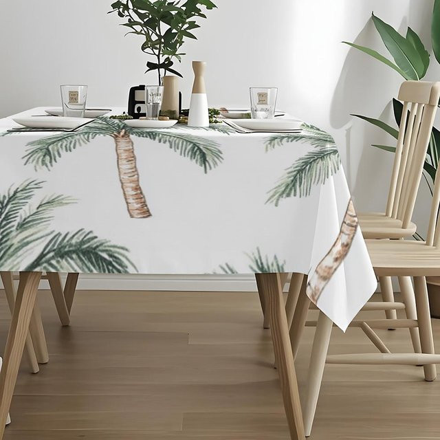 Wasserdichte rechteckige Tischdecke mit Sommer-Palmen-Motiv von JINGYUE Pet in Grau/Weiß, B: 90 cm, T: 140 cm - Bild 1