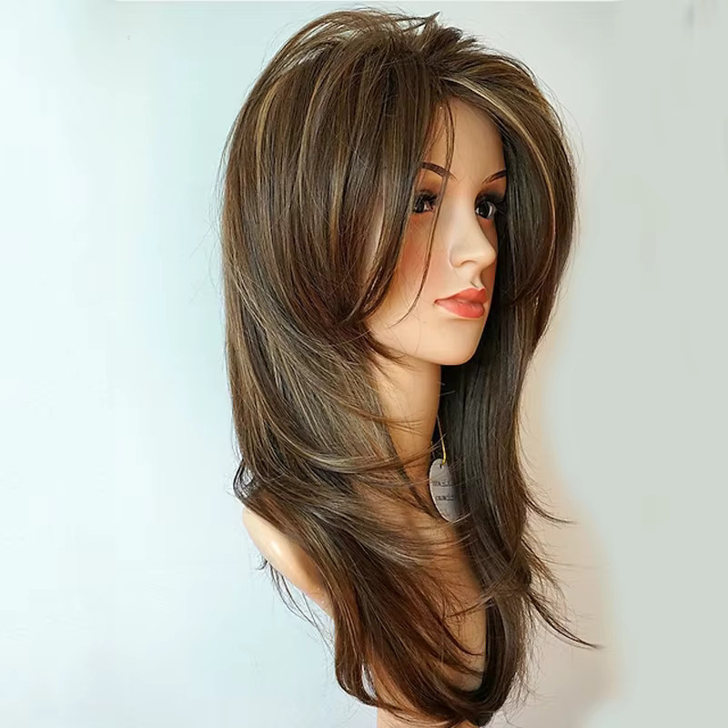 HAIRJOY Perücke, lange mehrschichtige Haare, Braun-Highlight, Damen - Bild 2