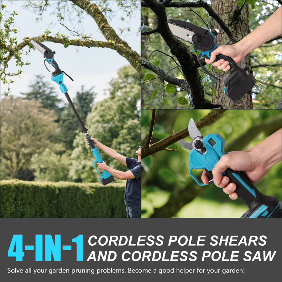 2-in-1 Akku-Gartenwerkzeug Set mit bürstenloser Kettensäge und Heckensäge, blau, kompatibel mit Makita LXT 18V - Bild 3