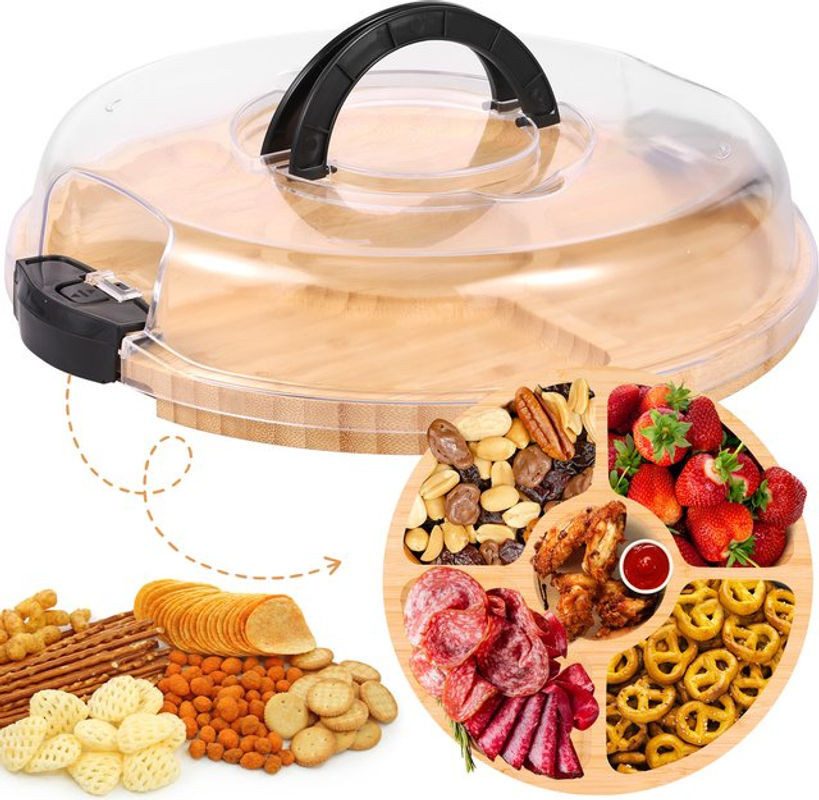 Willstar Rundes Charcuterie-Brett aus Holz mit Deckel und geteiltem Design in Braun - Bild 1