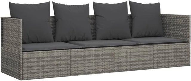 vidaXL Outdoor-Loungebett aus Poly Rattan in Grau mit wetterfesten Kissen - Bild 1