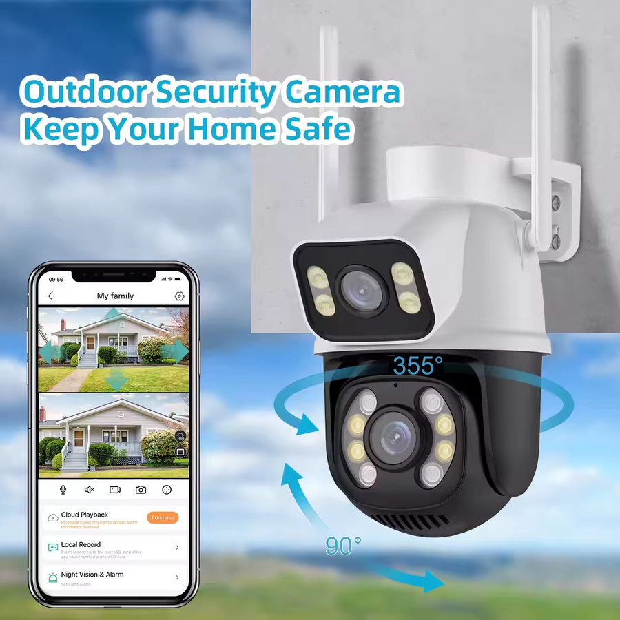 Hiseeu 4K 8MP PTZ WLAN IP-Kamera mit Doppellinse, 5-fach Zoom und farbiger Nachtsicht, kabellose CCTV-Überwachungskamera in Weiß - Bild 2