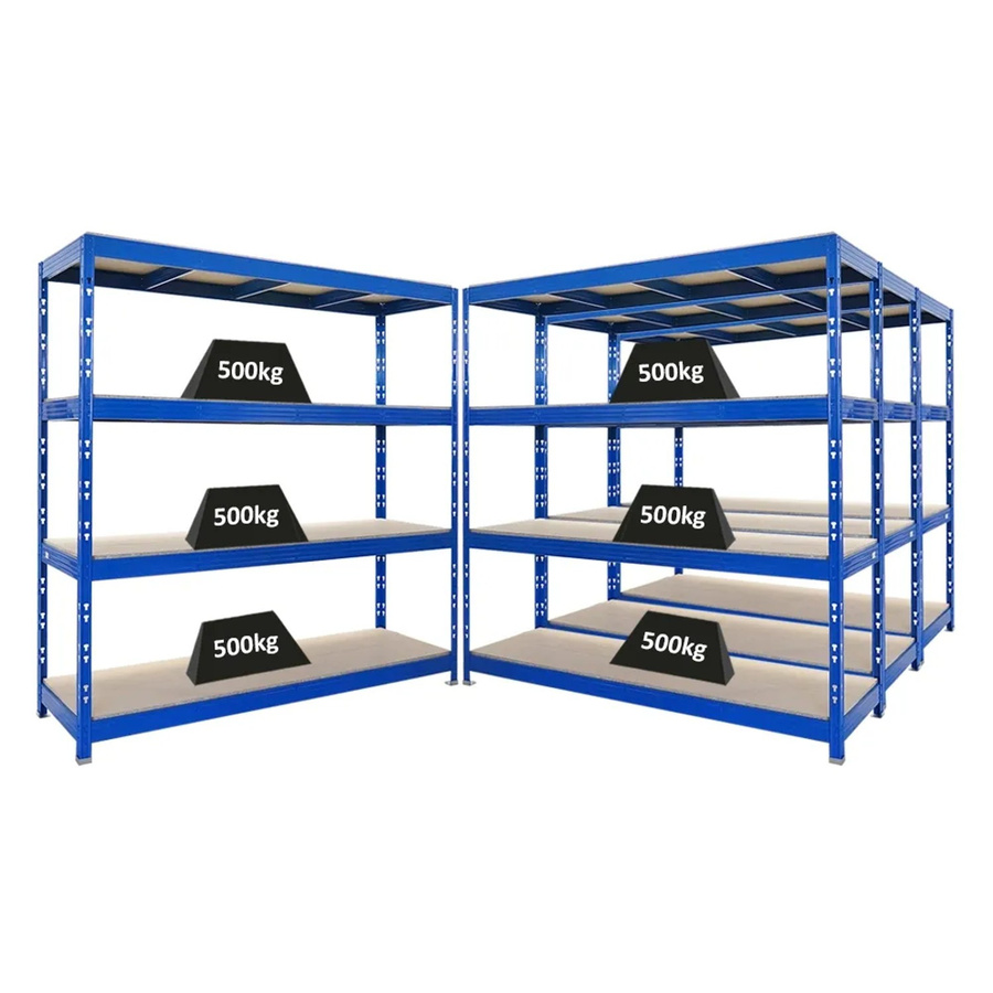4er Set PROREGAL Rhino Profi Schwerlastregal Blau mit 4 Spanplatten-Ebenen, B/H/T: 200 x 200 x 60 cm, 500 kg Fachlast - Bild 2